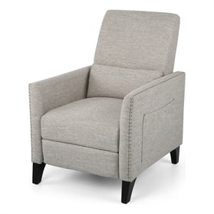 Davy Pushback Recliner Chair- Nailhead Trim- Birch Wood- Gray Fabric