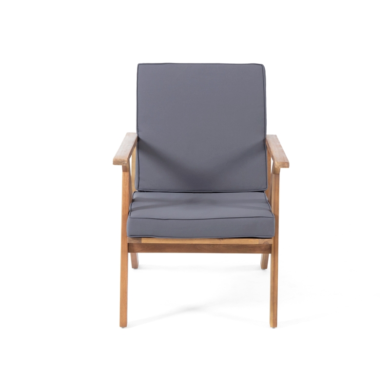 Namm 4pc Outdoor Table- Chairs- Loveseat Set- Brown Acacia Wood- Gray