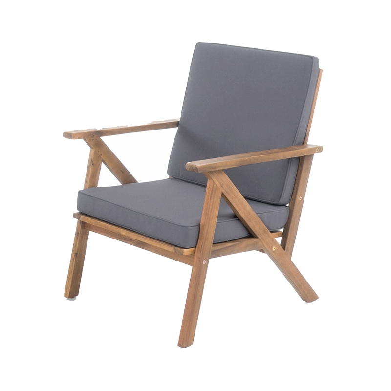Namm 4pc Outdoor Table- Chairs- Loveseat Set- Brown Acacia Wood- Gray