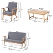 Namm 4pc Outdoor Table- Chairs- Loveseat Set- Brown Acacia Wood- Gray