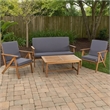Namm 4pc Outdoor Table- Chairs- Loveseat Set- Brown Acacia Wood- Gray