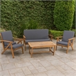 Namm 4pc Outdoor Table- Chairs- Loveseat Set- Brown Acacia Wood- Gray