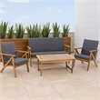Namm 4pc Outdoor Table- Chairs- Loveseat Set- Brown Acacia Wood- Gray