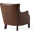 Accent Sofa Chair- Studded Trim- Brown Top Grain Leather- Rubberwood