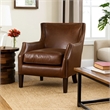 Accent Sofa Chair- Studded Trim- Brown Top Grain Leather- Rubberwood