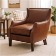 Accent Sofa Chair- Studded Trim- Brown Top Grain Leather- Rubberwood