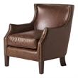 Accent Sofa Chair- Studded Trim- Brown Top Grain Leather- Rubberwood