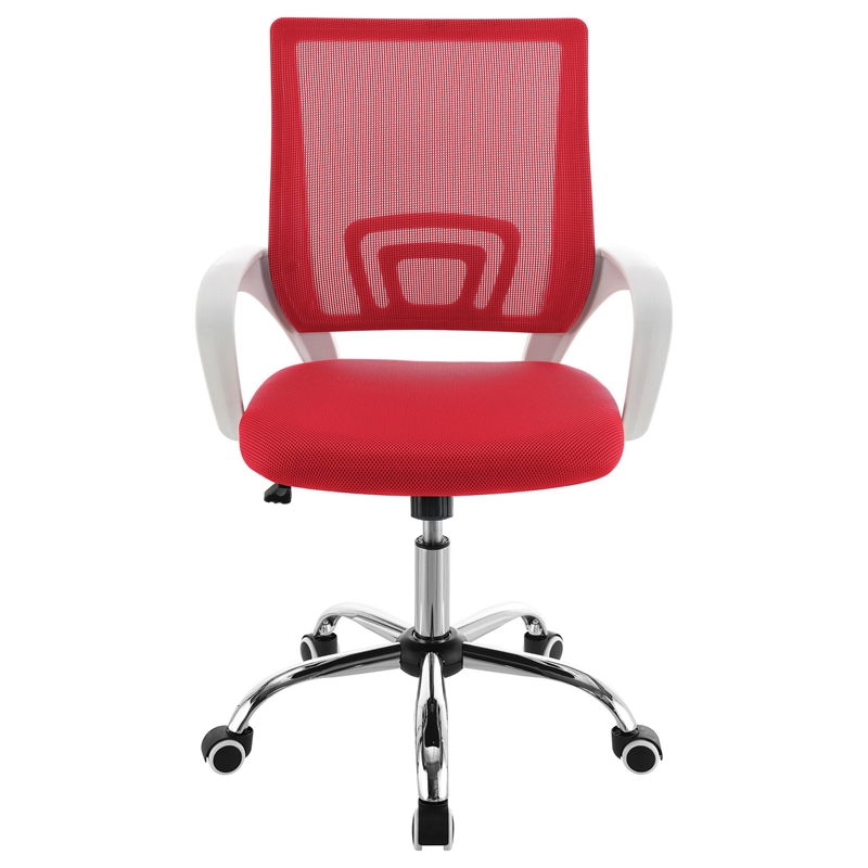Fera Rolling Office Chair- Adjustable Chrome Base- Red Mesh Fabric