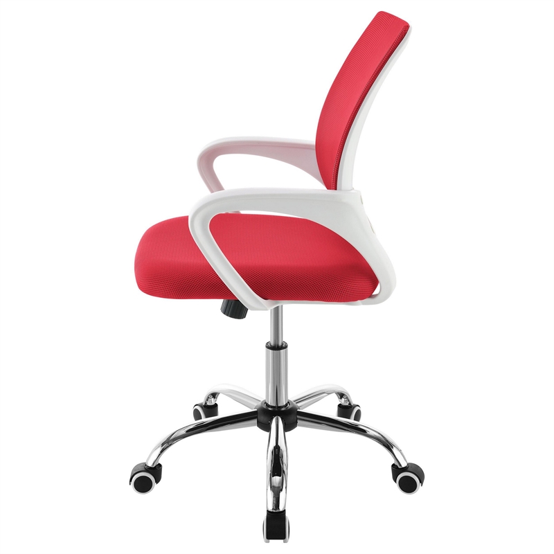 Fera Rolling Office Chair- Adjustable Chrome Base- Red Mesh Fabric