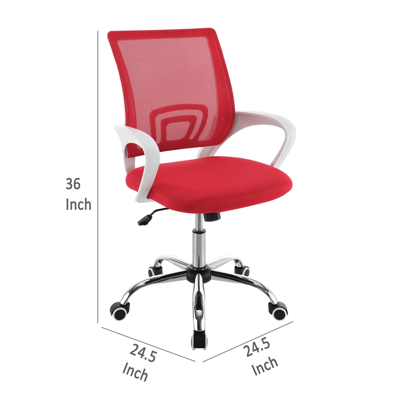 Fera Rolling Office Chair- Adjustable Chrome Base- Red Mesh Fabric