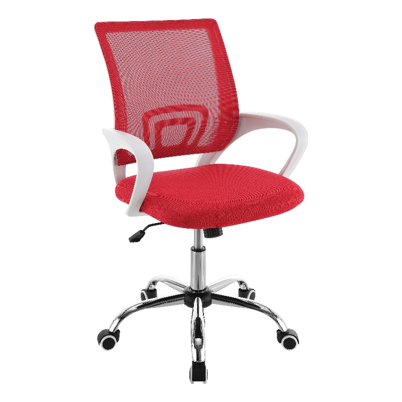 Fera Rolling Office Chair- Adjustable Chrome Base- Red Mesh Fabric