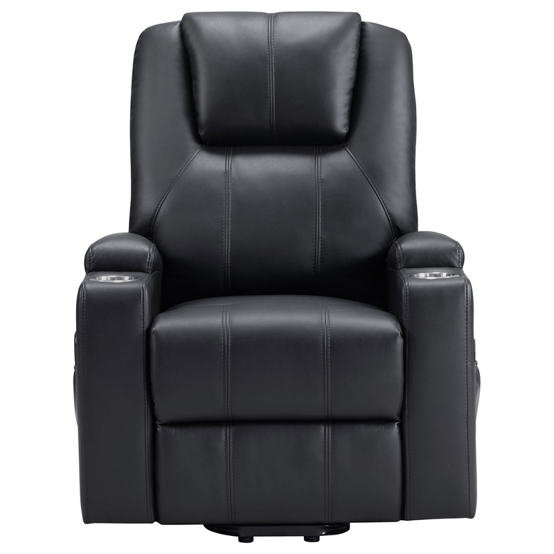 Stoy Power Lift Recliner Chair- Massage- 36 Inch Black Faux Leather