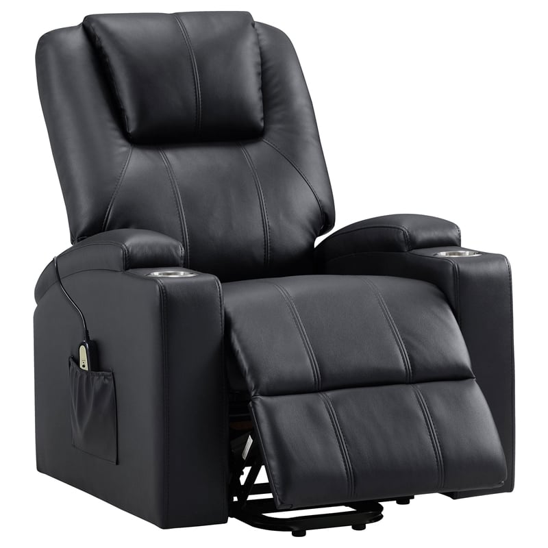 Stoy Power Lift Recliner Chair- Massage- 36 Inch Black Faux Leather