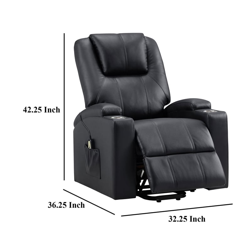 Stoy Power Lift Recliner Chair- Massage- 36 Inch Black Faux Leather