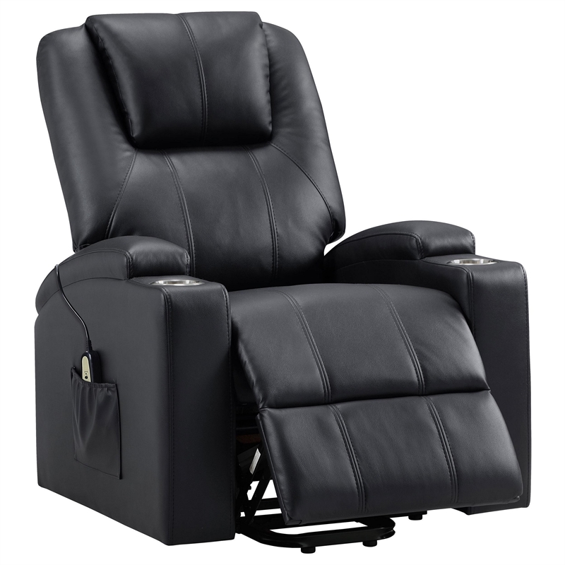 Stoy Power Lift Recliner Chair- Massage- 36 Inch Black Faux Leather