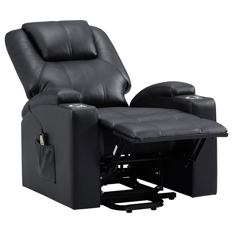 Stoy Power Lift Recliner Chair- Massage- 36 Inch Black Faux Leather
