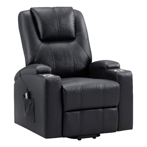 Stoy Power Lift Recliner Chair- Massage- 36 Inch Black Faux Leather
