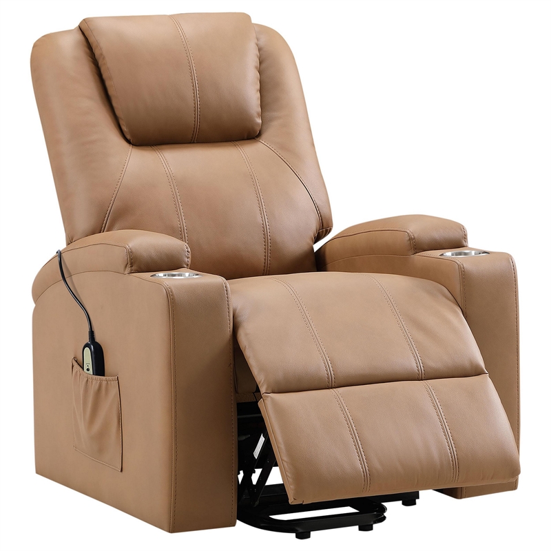 Stoy Power Lift Recliner Chair- Massage- 36 Inch Brown Faux Leather
