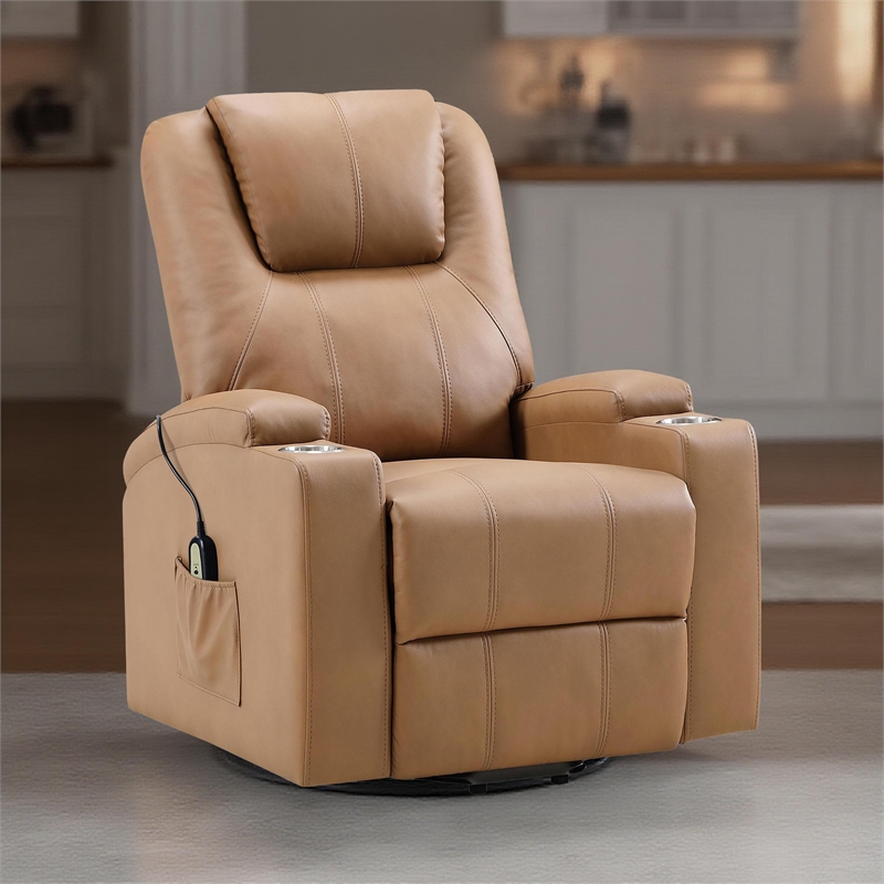 Stoy Power Lift Recliner Chair- Massage- 36 Inch Brown Faux Leather