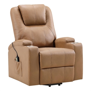 Stoy Power Lift Recliner Chair- Massage- 36 Inch Brown Faux Leather