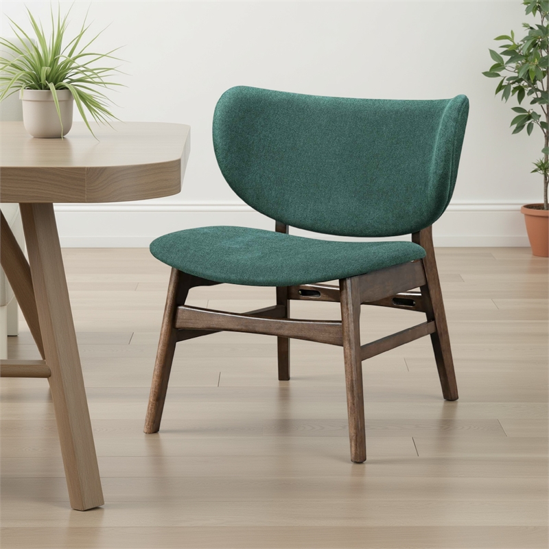 Isina Dining Side Chair- Rich Green Polyester- Walnut Brown Solid Wood