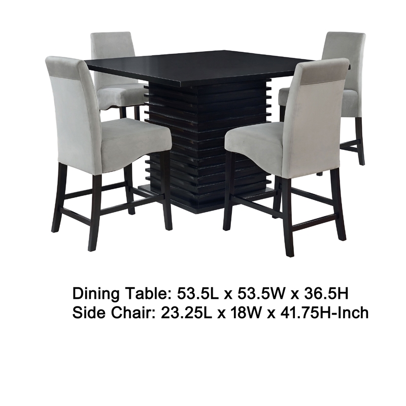 Tela 5pc Counter Height Dining Set- Black Wood Table- 4 Gray Chairs