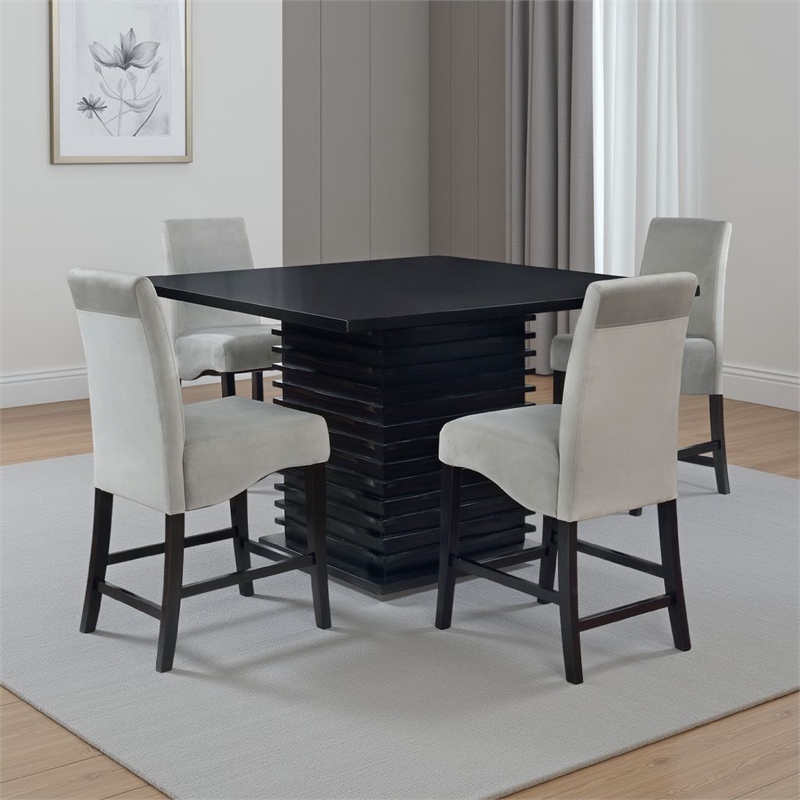 Tela 5pc Counter Height Dining Set- Black Wood Table- 4 Gray Chairs