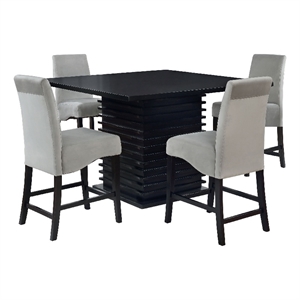Tela 5pc Counter Height Dining Set- Black Wood Table- 4 Gray Chairs