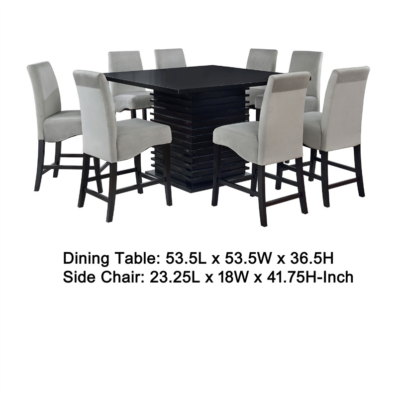 Tela 9pc Counter Height Dining Set- Black Wood Table- 8 Gray Chairs