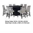 Tela 9pc Counter Height Dining Set- Black Wood Table- 8 Gray Chairs