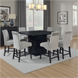 Tela 9pc Counter Height Dining Set- Black Wood Table- 8 Gray Chairs