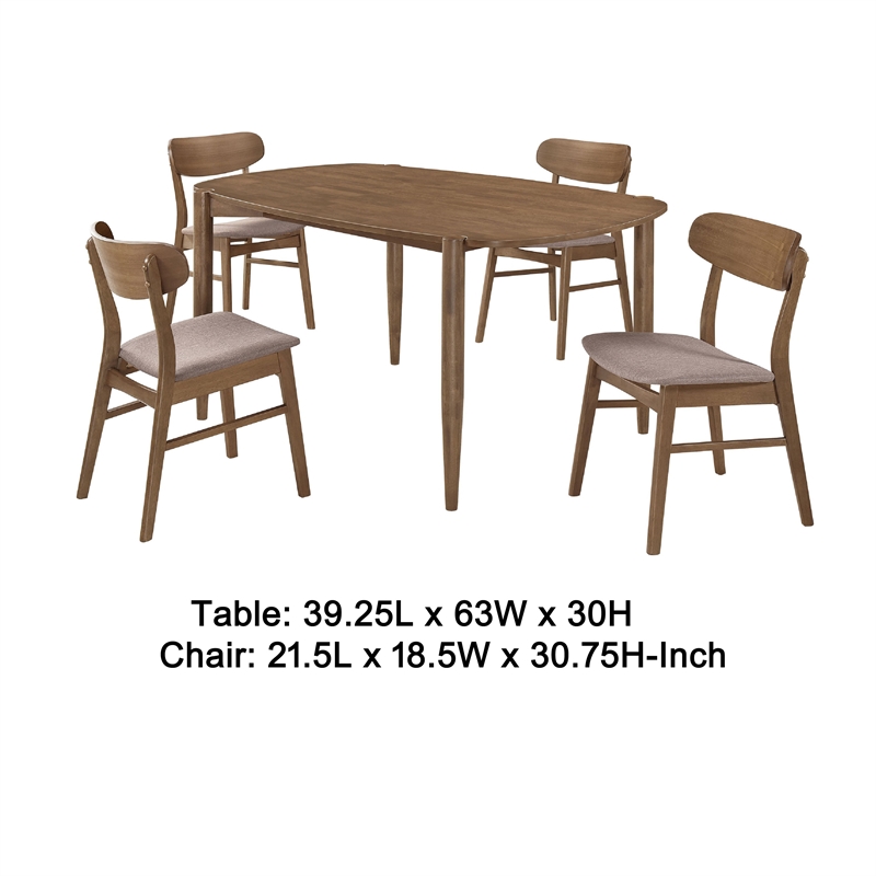 Dora 5pc Dining Table n 4 Chairs Set- Curved Scandinavian- Walnut Brown