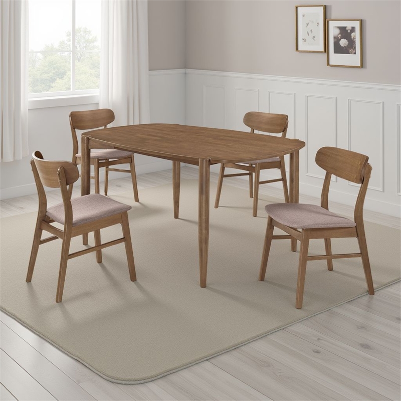 Dora 5pc Dining Table n 4 Chairs Set- Curved Scandinavian- Walnut Brown
