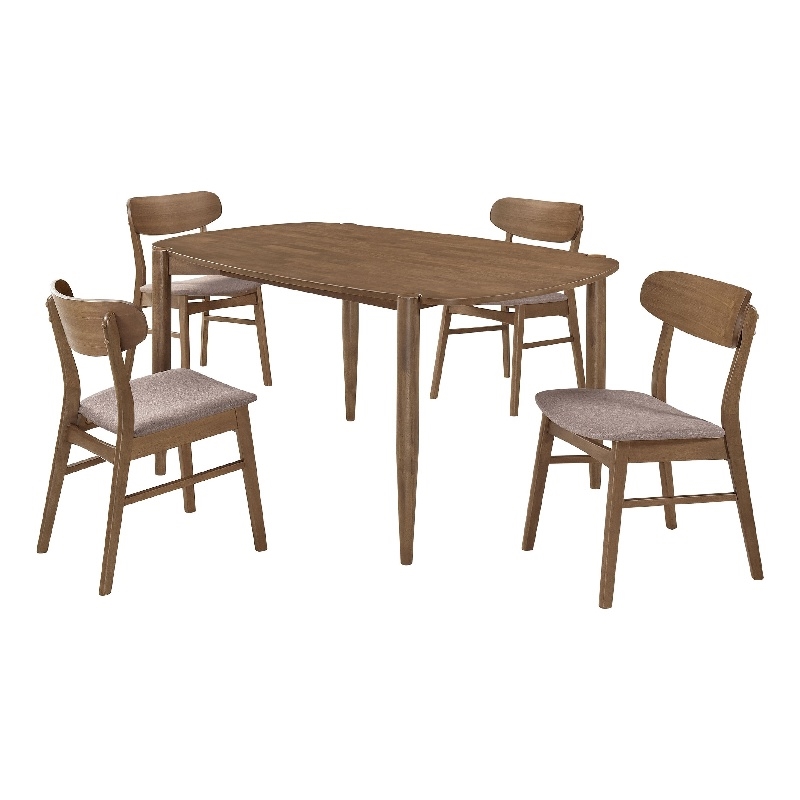 Dora 5pc Dining Table n 4 Chairs Set- Curved Scandinavian- Walnut Brown