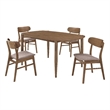 Dora 5pc Dining Table n 4 Chairs Set- Curved Scandinavian- Walnut Brown