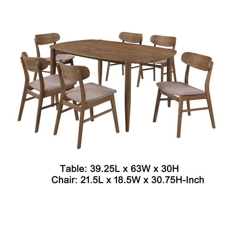Dora 7pc Dining Table n 6 Chairs Set- Curved Scandinavian- Walnut Brown