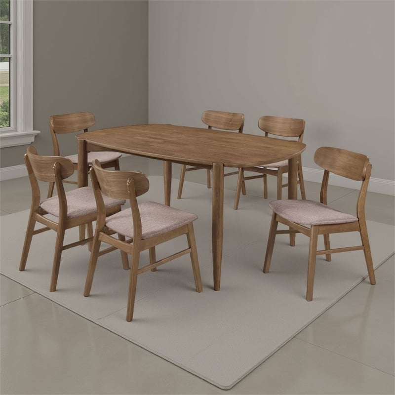 Dora 7pc Dining Table n 6 Chairs Set- Curved Scandinavian- Walnut Brown