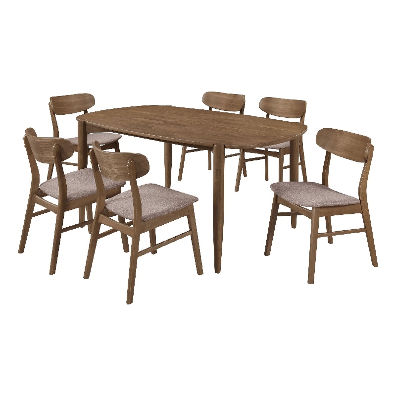 Dora 7pc Dining Table n 6 Chairs Set- Curved Scandinavian- Walnut Brown