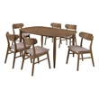 Dora 7pc Dining Table n 6 Chairs Set- Curved Scandinavian- Walnut Brown