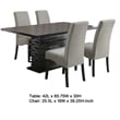 Tela 5pc Dining Table and 4 Chairs Set- Black Pedestal Base- Gray