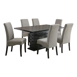 Tela 7pc Dining Table and 6 Chairs Set- Black Pedestal Base- Gray