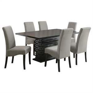 Tela 7pc Dining Table and 6 Chairs Set- Black Pedestal Base- Gray