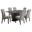 Tela 7pc Dining Table and 6 Chairs Set- Black Pedestal Base- Gray