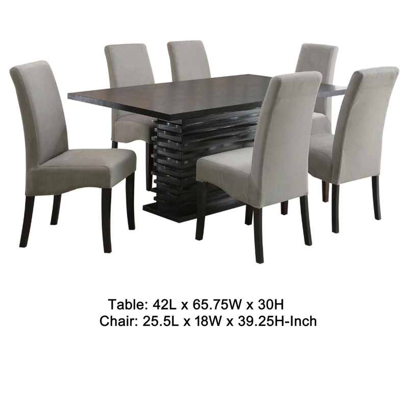 Tela 7pc Dining Table and 6 Chairs Set- Black Pedestal Base- Gray