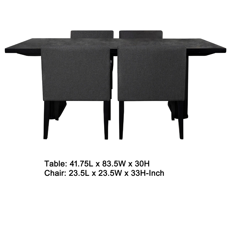 Kinza 5pc Dining Table and 4 Chairs Set- Black Tambour- Charcoal Gray