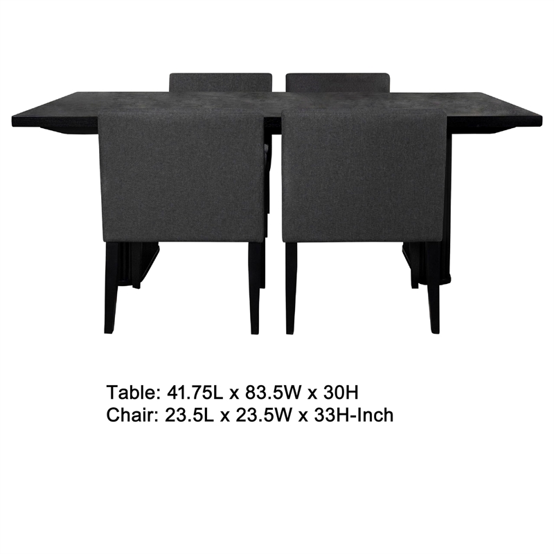 Kinza 5pc Dining Table and 4 Chairs Set- Black Tambour- Charcoal Gray