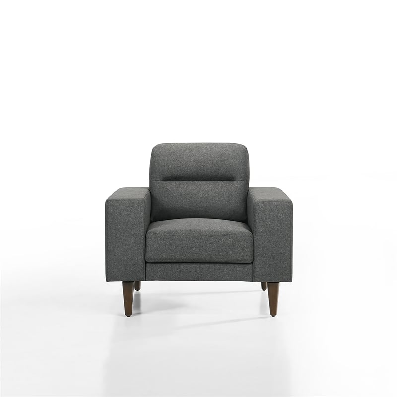 Vile Accent Chair- Plush Gray Fabric- Classic Tapered Solid Wood Legs