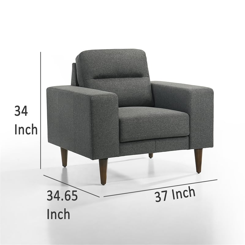 Vile Accent Chair- Plush Gray Fabric- Classic Tapered Solid Wood Legs