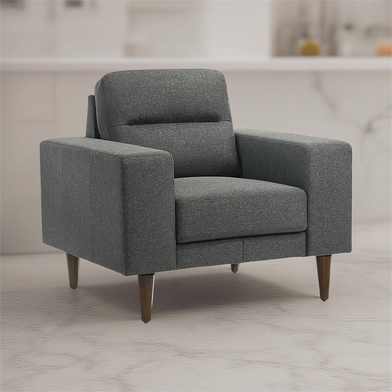 Vile Accent Chair- Plush Gray Fabric- Classic Tapered Solid Wood Legs