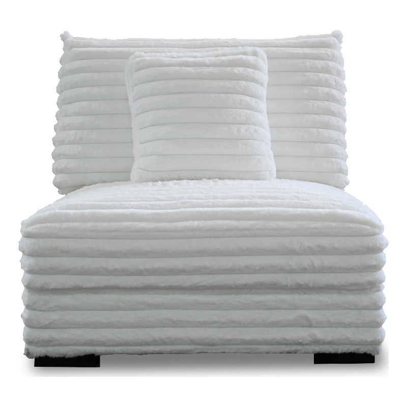Ezo Armless Accent Chair- White Polyester Corduroy- Soft Cushioned